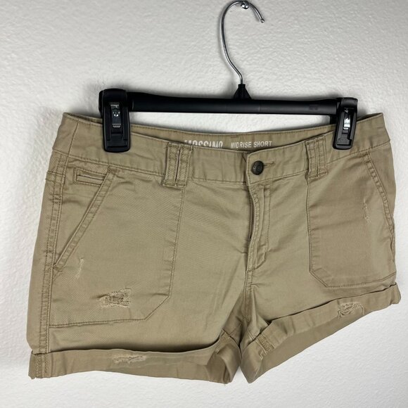 Mossimo | Khaki Womens Distressed Chino Cuffed Mid Rise Cotton Shorts, 4 - Picture 2 of 10